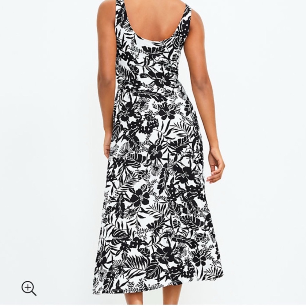 LOFT Black and White Floral Midi Dress - Picture 2 of 7